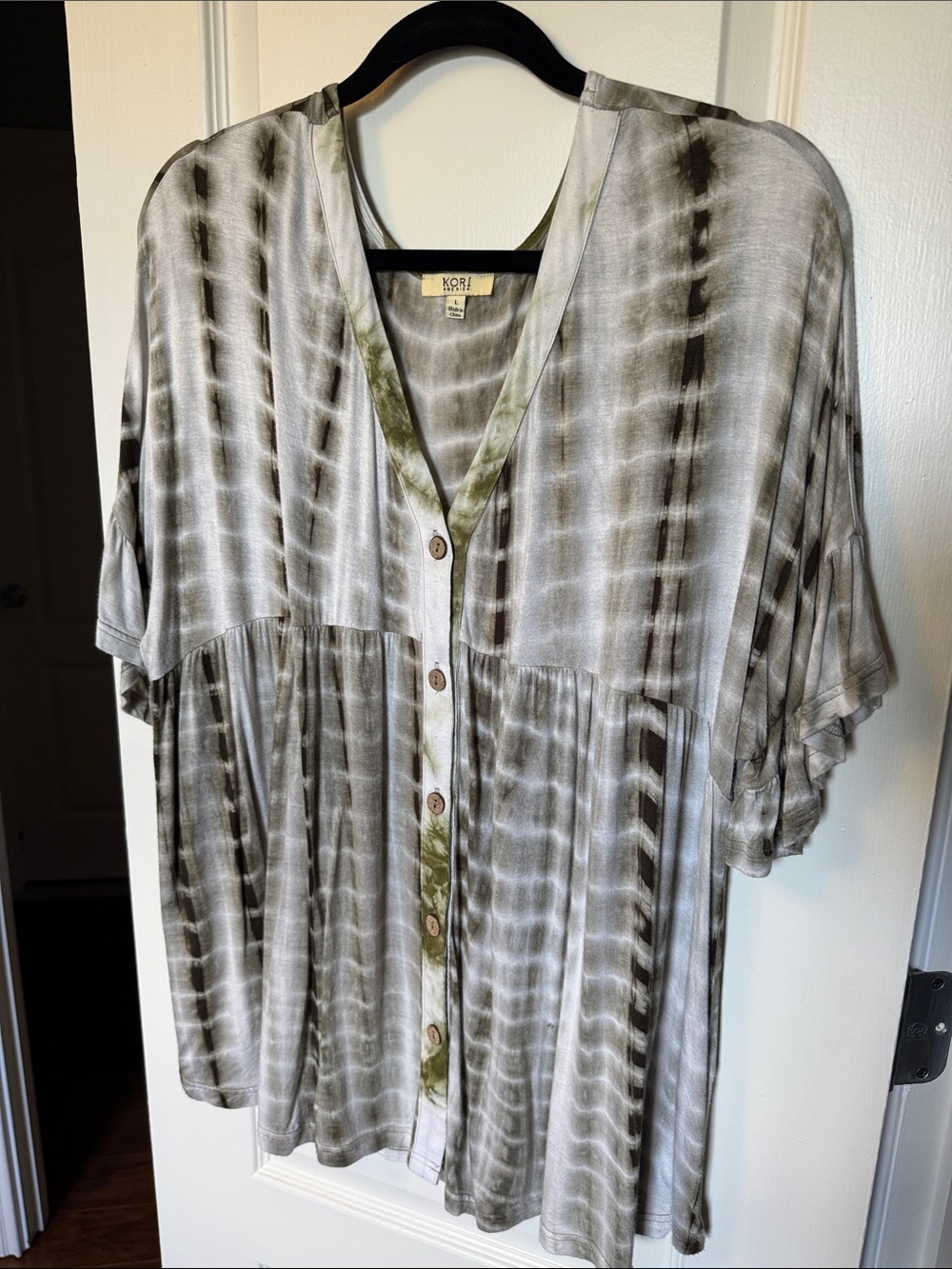 Kori Olive Tie-Dye Button Front Blouse